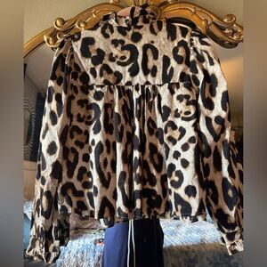 H&M Animal Print Blouse with Puff Sleeves